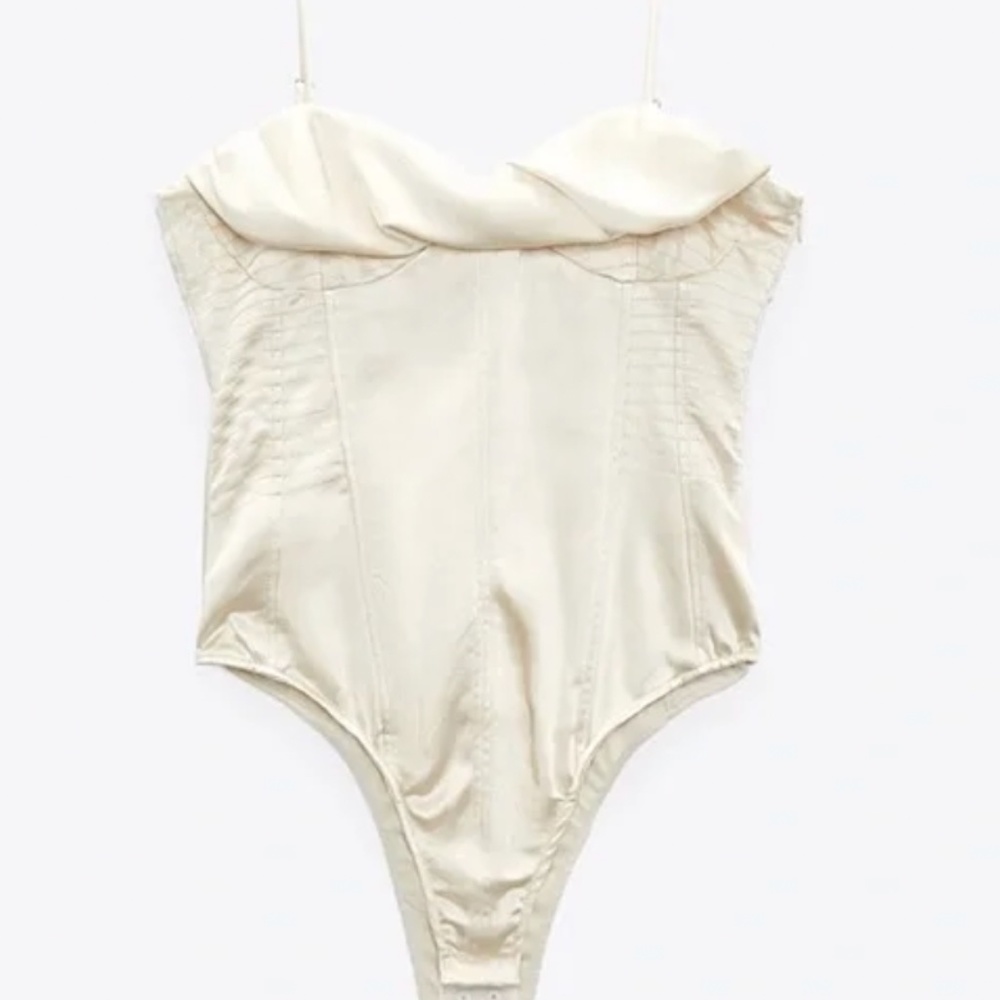 Zara Cream Satin Bodysuit